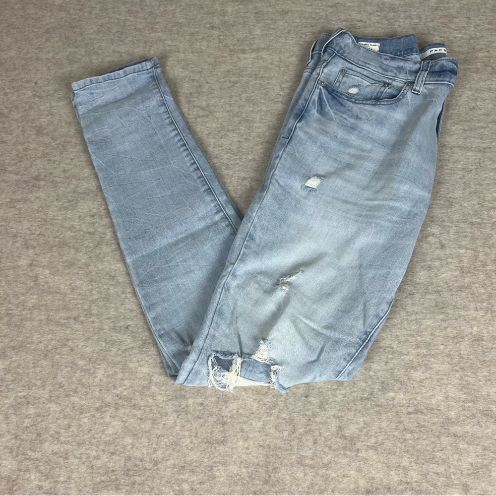 Pac Sun Men's Light Wash Blue Distressed stacked Skinny Jeans - Size 32 x 34